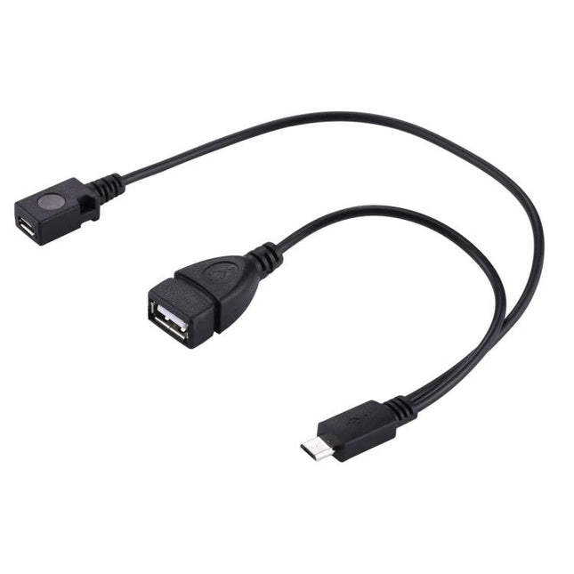 A Compact USB Cable for Daily Device Data Transfers at Home - black short USB 2.0 cable with micro-USB and female USB-A for quick phone to storage transfers
