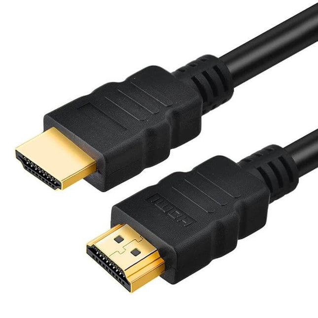 Black and Gold Plated 1.8m HDMI Cable for HD Connections showing gold-plated connectors and black cable for TVs, consoles, laptops