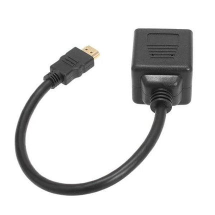 Gold-Plated 30cm HDMI Splitter Adapter for 1-in-2 Connections - compact black 1-to-2 HDMI male cable for TV and monitor sharing