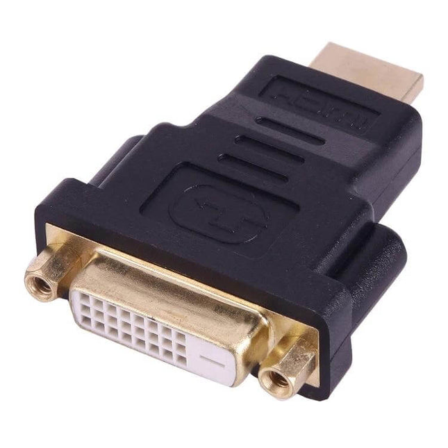 Gold Plated HDMI to DVI Adapter for Video Device Connections - 24k gold-plated HDMI to DVI adapter showing gold contacts and DVI plug