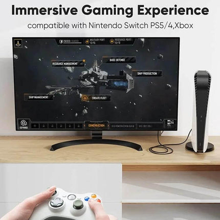 Gold Plated HDMI to DVI Adapter for Video Device Connections showing monitor, gaming console, and controller for clear video display