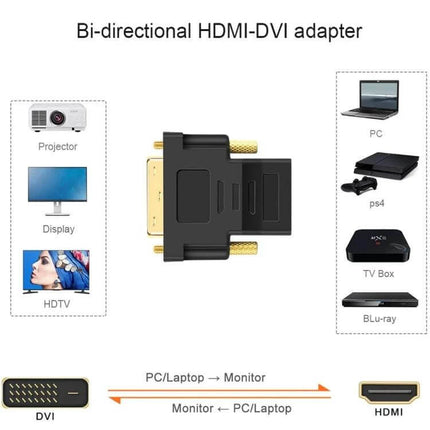 Gold-Plated HDMI to DVI Adapter for TV and Monitor Connections - gold plated 24+1 pin bidirectional HDMI to DVI adapter for PC, monitor, TV, projector