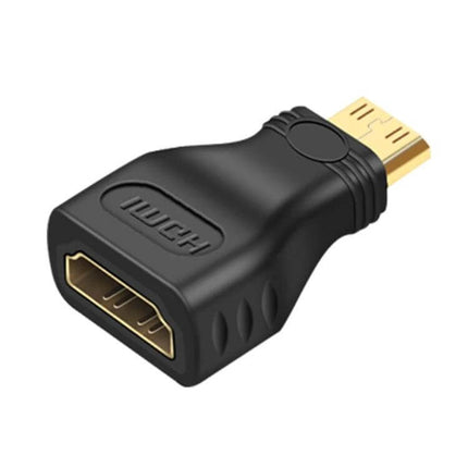 Gold Plated Mini HDMI to HDMI Adapter for Video Connections - compact black adapter with gold-plated connectors for cameras, laptops to TV