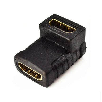 90-Degree Gold Plated HDMI Female to Female Angle Coupler black right-angle gold-plated HDMI coupler for tight TV and media center connections