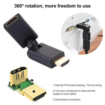 Gold Plated HDMI Male to Female Swivel Adapter for Flexible Connections - 360° rotating gold-plated HDMI swivel adapter for tight spaces