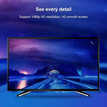 Gold Plated HDMI Male to Female Swivel Adapter for Flexible Connections plugged into HDTV showing 1080p display and swivel cable routing