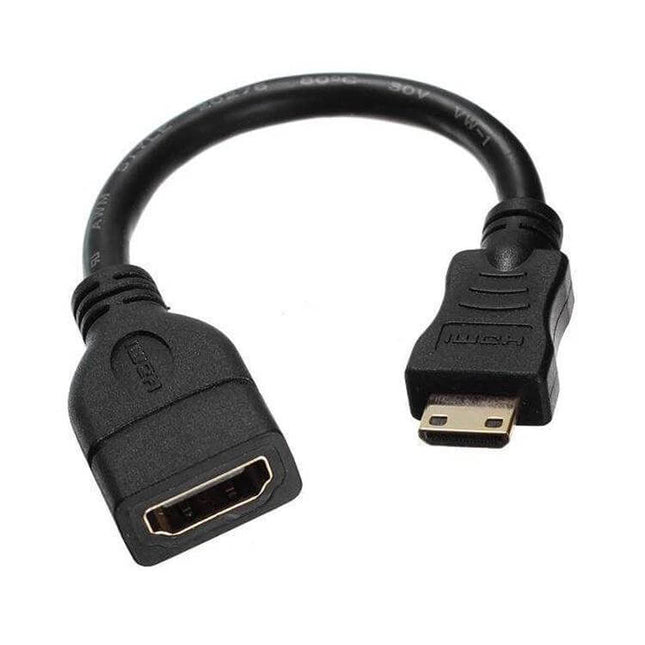 Short 16cm Gold Plated Mini HDMI to HDMI Adapter Cable - 16cm mini HDMI male to HDMI female adapter for camera, tablet, laptop to TV