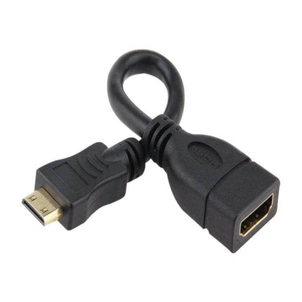 Short 16cm Gold Plated Mini HDMI to HDMI Adapter Cable - compact 16cm mini HDMI male to HDMI female adapter for cameras, tablets, TVs