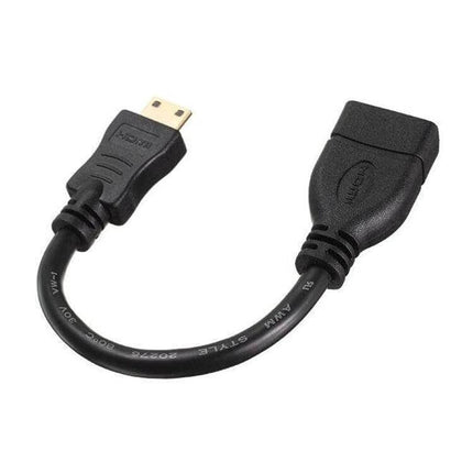 Short 16cm Gold Plated Mini HDMI to HDMI Adapter Cable connecting camera or tablet to TV for photos, videos and presentations
