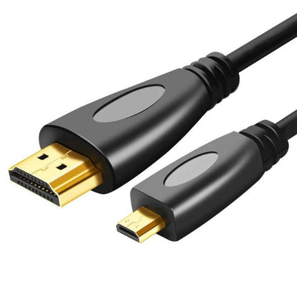Gold Plated Micro HDMI to HDMI Cable for Devices, 1 Meter - black cable with gold-plated Micro HDMI male to HDMI male connectors