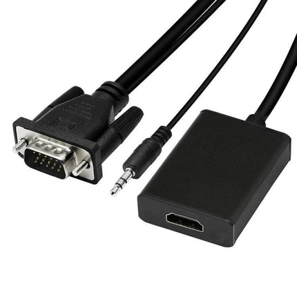 VGA to HDMI Video Converter for Connecting Computers to HD Displays - black cable adapter with VGA, 3.5mm audio and HDMI output