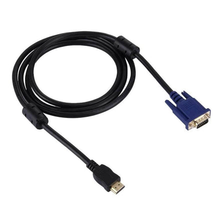 1.8 Meter HDMI to VGA Male Cable for Video Device Connections black cable with HDMI male to blue VGA male connectors