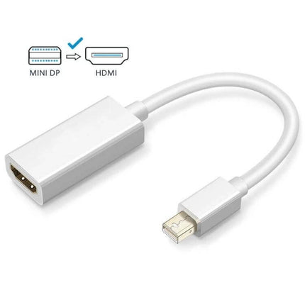 Short Mini DisplayPort to HDMI Adapter Cable for Device Connections - white short Mini DP to HDMI adapter for laptops to monitors, HDMI 1.4 support