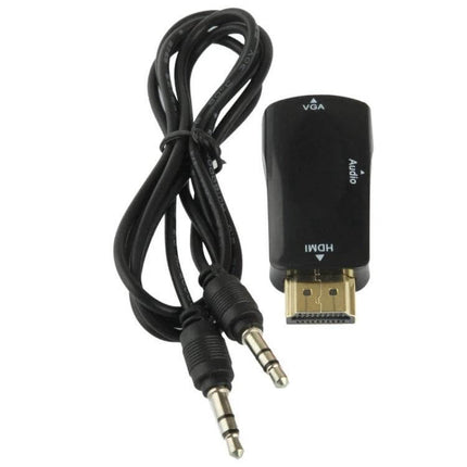 HDMI to VGA Adapter with Audio for Monitors and Projectors - black HDMI to VGA converter with 3.5mm audio cable for laptop, monitor, projector connections