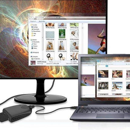 Adapter for Connecting HDMI Devices to VGA Displays with Audio, 50cm - laptop to monitor setup showing HDMI to VGA converter with audio cable
