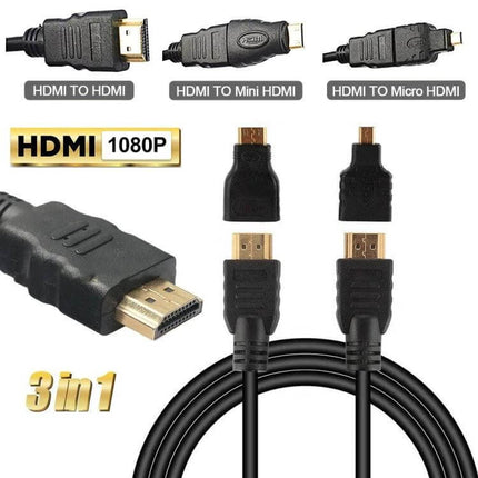 HDMI Cable Kit with Adaptors for TV Media Connections 1.5m cable with HDMI to Mini and Micro HDMI adaptors for streaming photos videos on TV