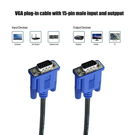 VGA Cable for Connecting Computers to Monitors, 1.8 Meters - 15-pin male-to-male VGA cable with blue molded connectors for monitors and projectors