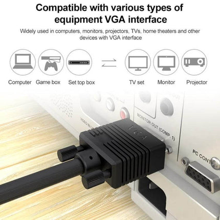Standard Length 1.5 Meter VGA Cable for Monitors and PCs connecting PC to monitor, projector and set-top box with HD15 male connectors