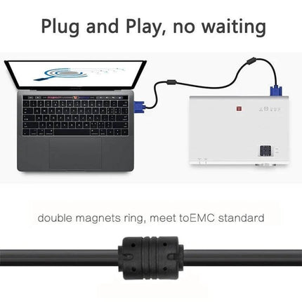 1.5 Meter VGA Extension Cable for Monitors and Projectors connecting laptop to projector with HD15 connectors and ferrite core for stable video
