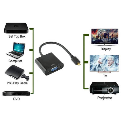 Micro HDMI to VGA Adapter Cable with Audio Support, 22cm Length connecting micro HDMI devices to VGA displays with 3.5mm audio jack