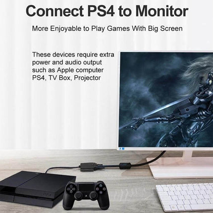 Micro HDMI to VGA Adapter Cable with Audio Support, 22cm Length connecting PS4 to monitor for gaming, audio via 3.5mm jack