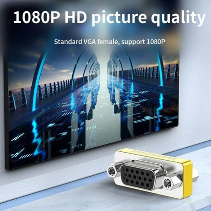 Standard VGA Female to Female Adapter for Video Devices and Monitors connecting two VGA cables for extending monitor distance, supports 1080P