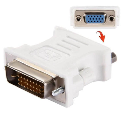 DVI to VGA Adapter for Dual Monitor and Projector Connections white DVI-to-VGA adapter showing DVI male and VGA female ports