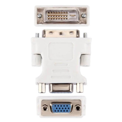 DVI to VGA Adapter for Dual Monitor and Projector Connections - white DVI-to-VGA adapter showing DVI male and VGA female ports