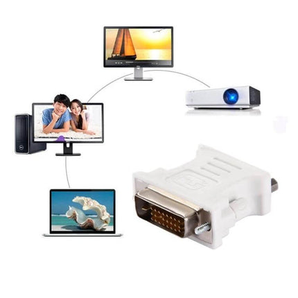 DVI to VGA Adapter for Dual Monitor and Projector Connections – white DVI-to-VGA converter for dual monitor, laptop, desktop and projector setups