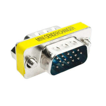 VGA 15-Pin Male to Male Adapter for Video Device Connections — compact metal mini gender changer for linking VGA cables to monitors or projectors
