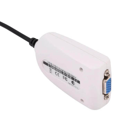 External USB to VGA Adapter for Adding a Second Monitor - white compact adapter with USB cable and VGA port for expanding laptop display