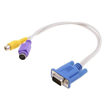 VGA to S-Video and RCA Adapter Cable for PC to TV Connection - blue VGA to S-Video and yellow RCA composite cable adapter