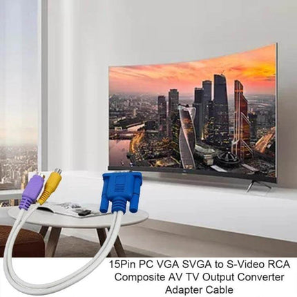 VGA to S-Video and RCA Adapter Cable for PC to TV Connection - PC VGA to S-Video RCA composite adapter for displaying computer on TV