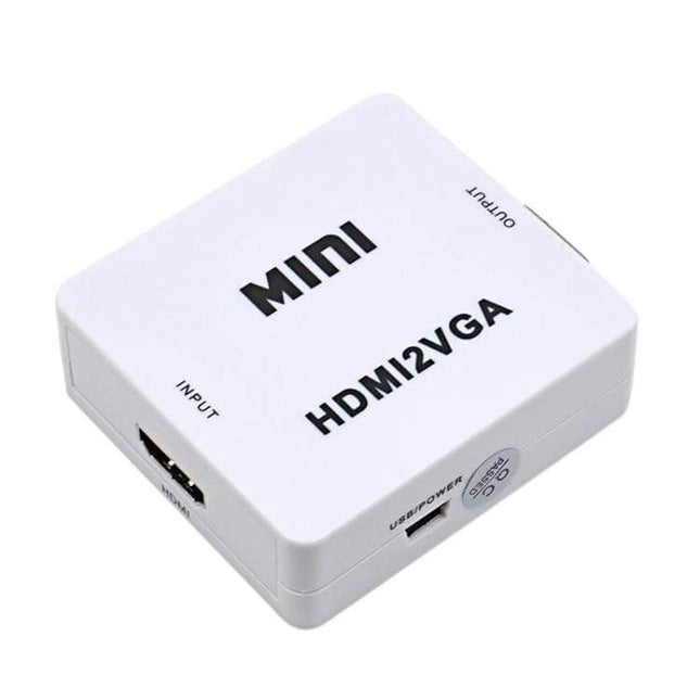 Portable Mini HDMI to VGA Audio Converter for Home Use compact white HDMI2VGA adapter for connecting consoles to VGA monitors