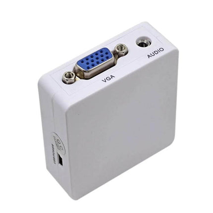 Portable Mini HDMI to VGA Audio Converter for Home Use white compact adapter showing VGA and audio ports