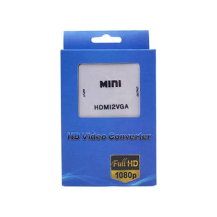 Portable Mini HDMI to VGA Audio Converter for Home Use - white mini HDMI2VGA in blue retail packaging, Full HD 1080p
