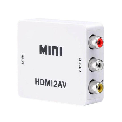 Mini HDMI to CVBS Video and Audio Signal Converter white HDMI2AV adapter with RCA composite outputs for connecting modern devices to older TVs