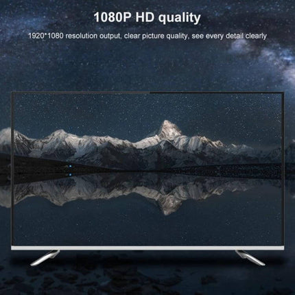 HDMI to VGA Adapter for Connecting Devices to VGA Monitors showing 1080P HD TV displaying mountain landscape via adapter
