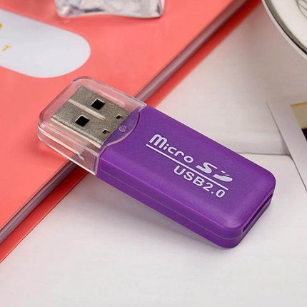 Portable Micro SD Card Reader Adapter for Easy Data Transfer, 20 Pack - purple USB 2.0 microSD reader with cap for on-the-go file access