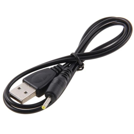 Portable USB Cable for Daily Device Charging Needs - black USB A to DC 2.5mm cable coiled for travel and laptop charging