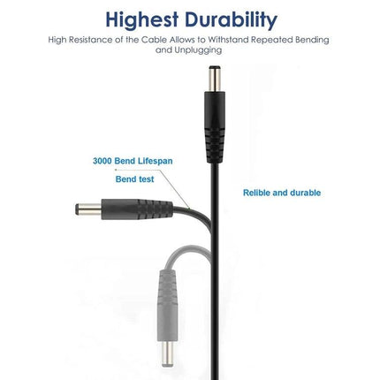USB Cable for Charging Daily Devices on the Go - black USB Type-A to DC 2.0mm barrel cable highlighting 3000-bend durability