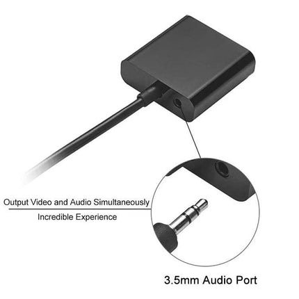 Mini HDMI to VGA Adapter Cable for Video Display Connections with 3.5mm audio port and black compact converter for laptop to projector