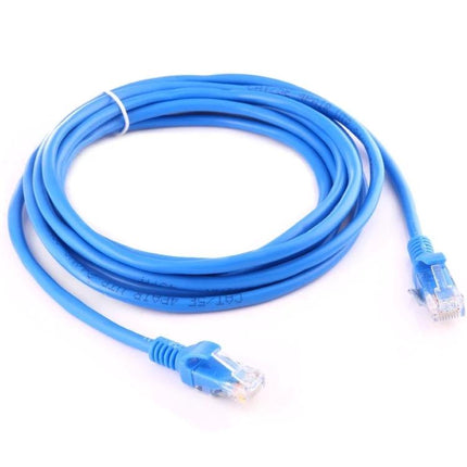 Blue Cat5e Network Cable for Reliable Ethernet Connections, 3 Meters - coiled blue Ethernet cable with RJ45 connectors for home office