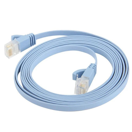 Flat Ethernet Cable for Network Connections, 2 Meters in Baby Blue - flat CAT6 cable coiled for tidy home office or entertainment wiring