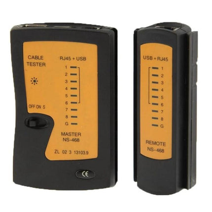 RJ45 and RJ11 Network Cable Tester for Easy Cable Checks - handheld master and remote cable tester with LED pin indicators