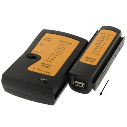 RJ45 and RJ11 Network Cable Tester for Easy Cable Checks - compact Ethernet and telephone cable fault checker with master and remote units