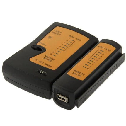 RJ45 and RJ11 Network Cable Tester for Easy Cable Checks handheld tester with master and remote units for Ethernet and telephone cable diagnostics