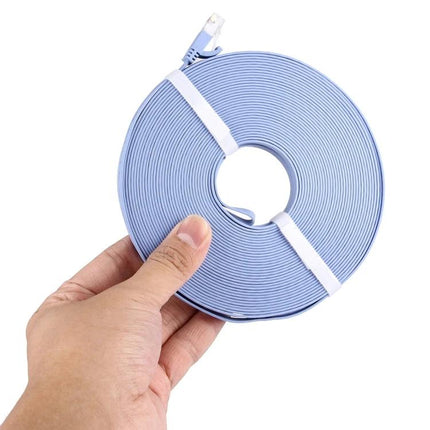 20m Blue CAT6 Ultra-Thin Flat Ethernet Cable for Networking in hand coiled flat blue cable for tidy wall or under-carpet routing