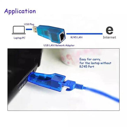 USB to RJ45 Ethernet Adapter for Reliable Network Connections - transparent blue USB-to-RJ45 network adapter plugged into laptop for stable wired internet