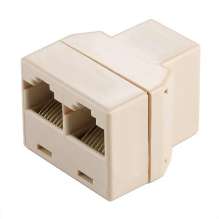 RJ45 1x2 Ethernet Splitter for Sharing Network Connections - beige plastic RJ45 splitter with two female ports for sharing one Ethernet line